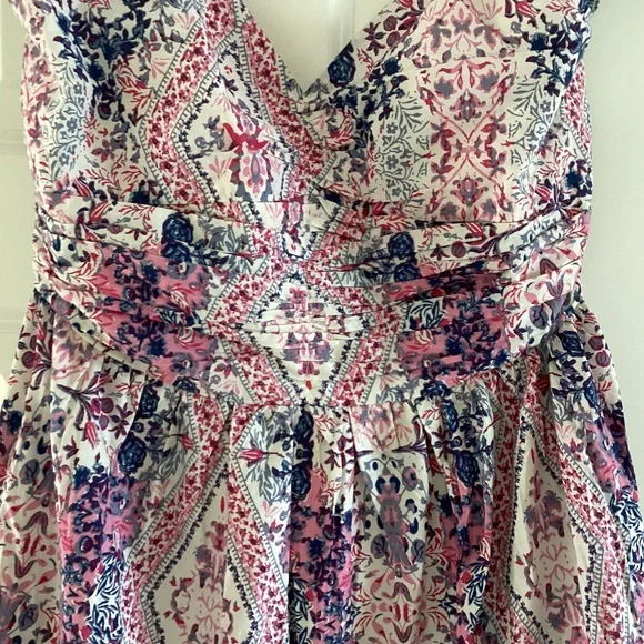 Caroline Constas Tiered Ruffled Cotton Frill Dress Pockets V-Neck Smocked Back - Picture 3 of 16